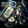 A silver keychain featuring a miniature figure of Michael Jackson in a dance pose, set against a dark background.