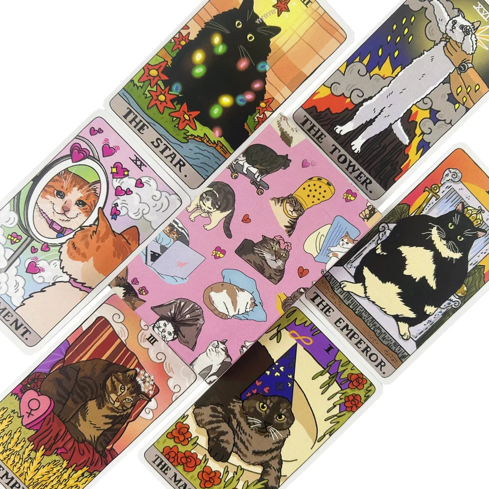 A collection of 22 Cat Meme Tarot cards featuring various cats in different poses and scenes.