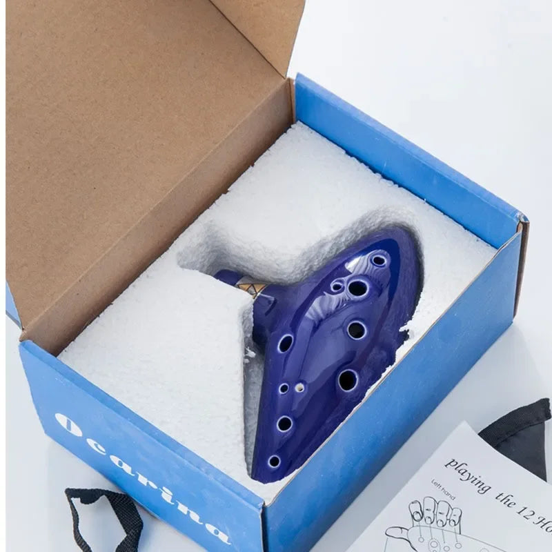 12-Hole Ceramic Ocarina in Alto C with Song Book and Neck Strap