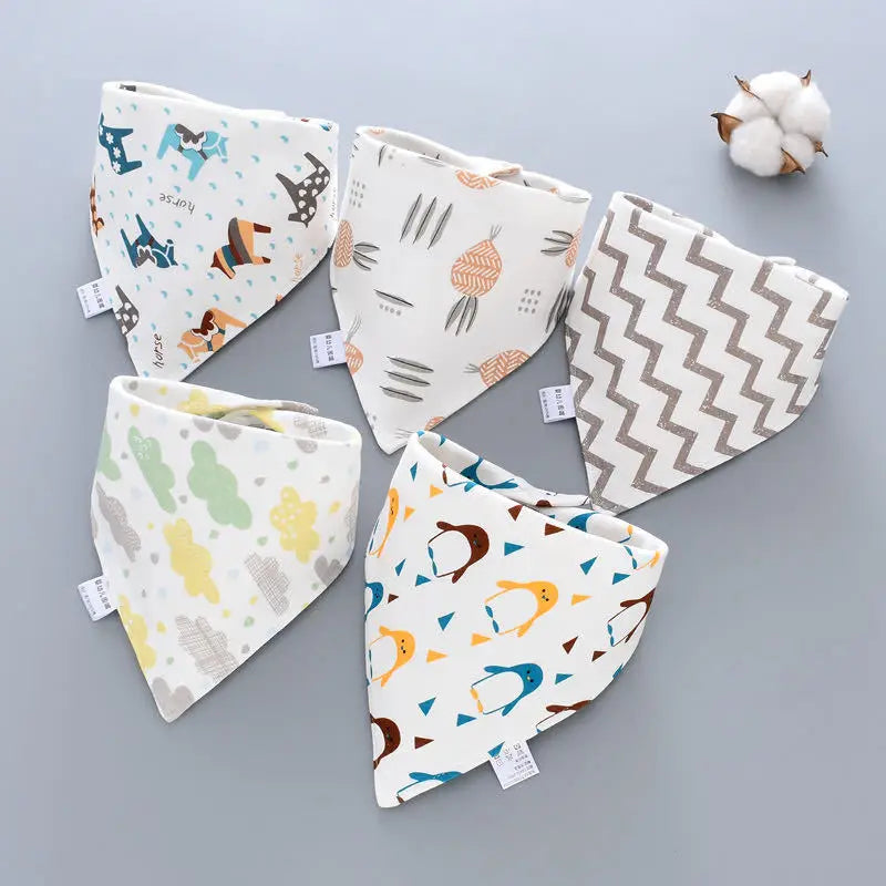Cotton Waterproof Baby Bibs with Absorbent Bandana (5-Pack)