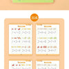 A yellow preschool math workbook featuring tracing lines and addition problems for ages 3 plus