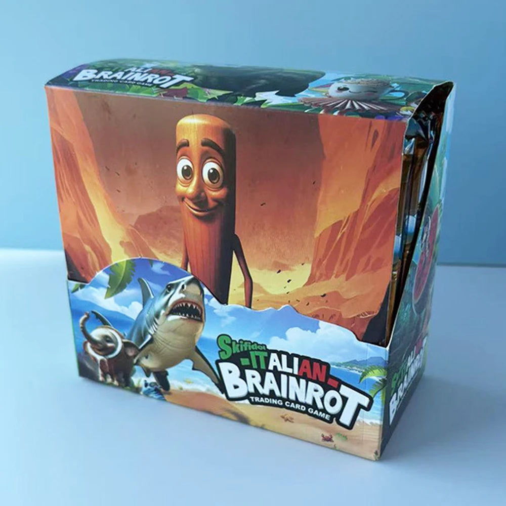 A box of the Brainrot trading card game featuring illustrated characters and artwork.