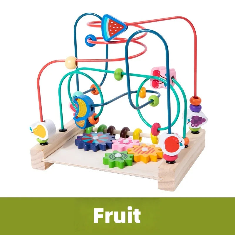 Wooden Bead Maze Roller Coaster with Abacus for Toddlers