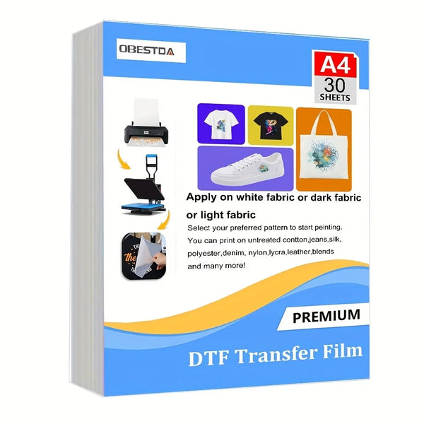 Caja de 30 hojas A4 de película DTF premium para impresión personalizada en tela