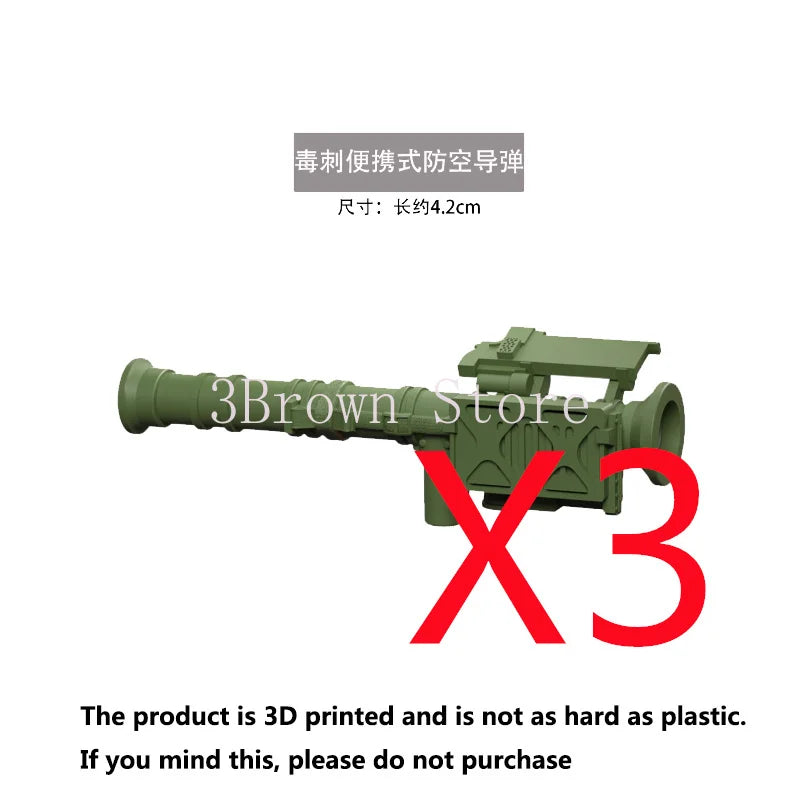 3D printed military building block set with gun and helmet accessories