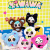 A collection of cute, fluffy animal-themed blind box pendants featuring various colors and expressions.