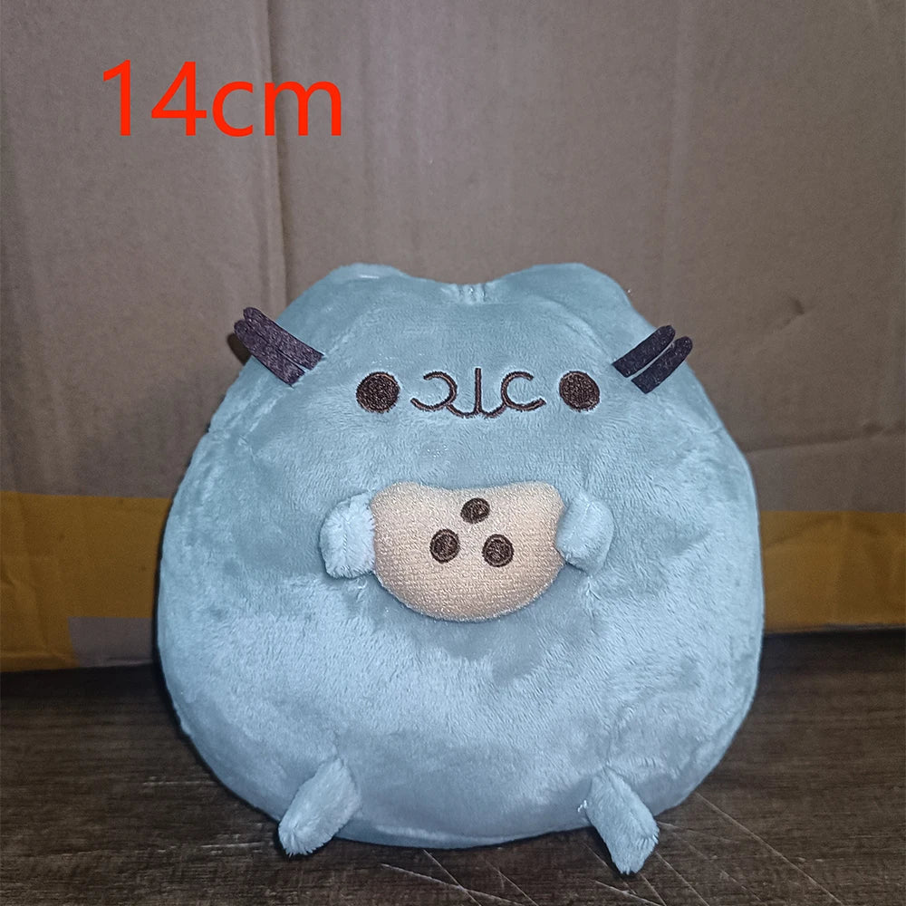 Light blue anime-inspired plush cat doll with horns and a cute face