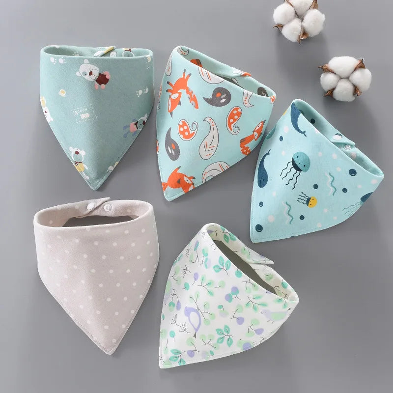 Cotton Waterproof Baby Bibs with Absorbent Bandana (5-Pack)