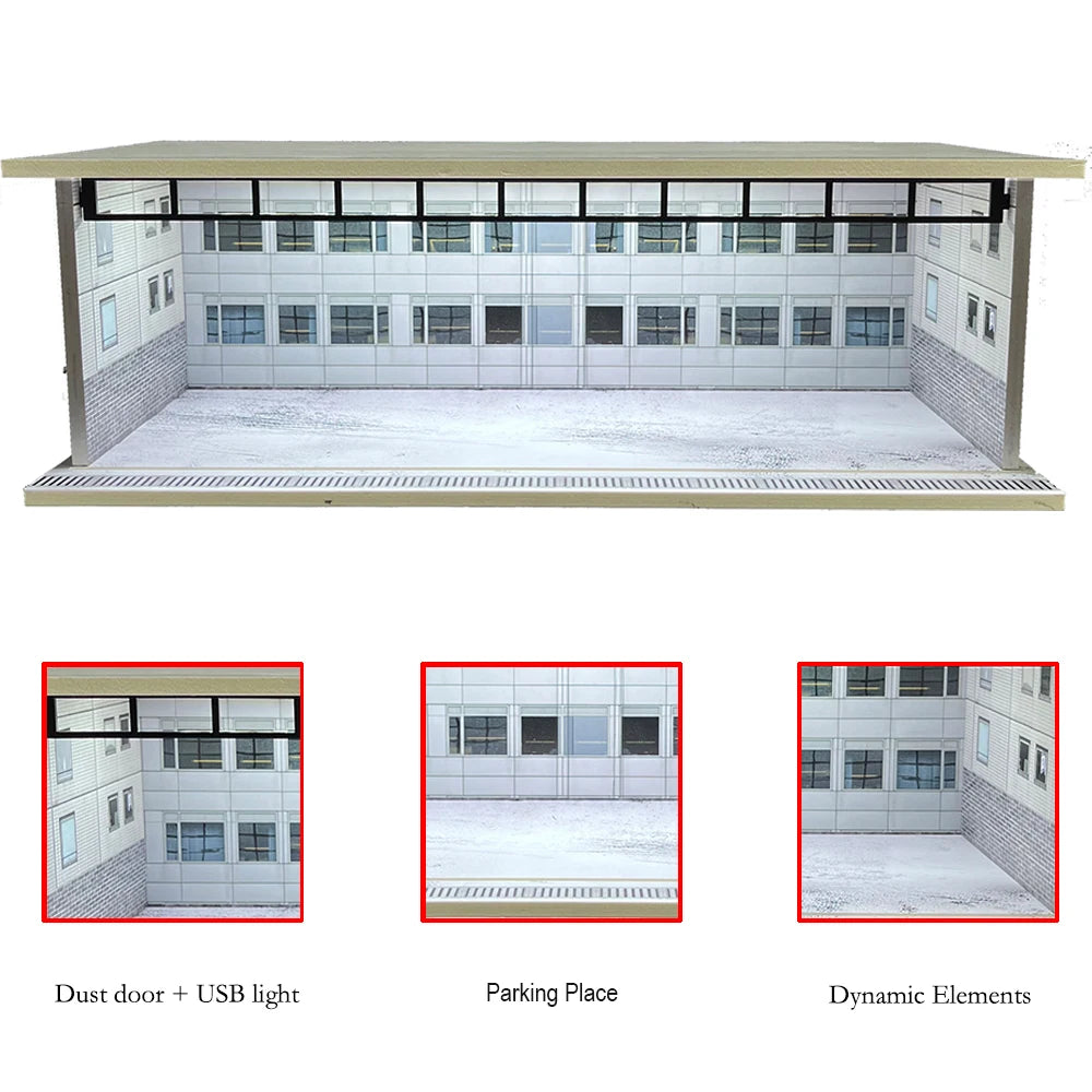 1:64 Scale Car Garage Diorama with USB LED Lighting