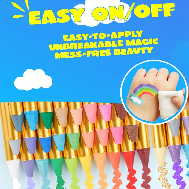 Non-Toxic Face Paint Crayons Set - Safe Face & Body Art for Halloween, Cosplay & Festivals