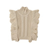 A beige knit sweater and pants set for a toddler, featuring a textured, ribbed design.