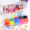 A colorful rainbow loom bands kit for kids showing various colored rubber bands and tools for DIY bracelet making