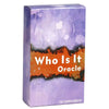 A box of the Who Is It Oracle deck featuring a purple and orange watercolor design.