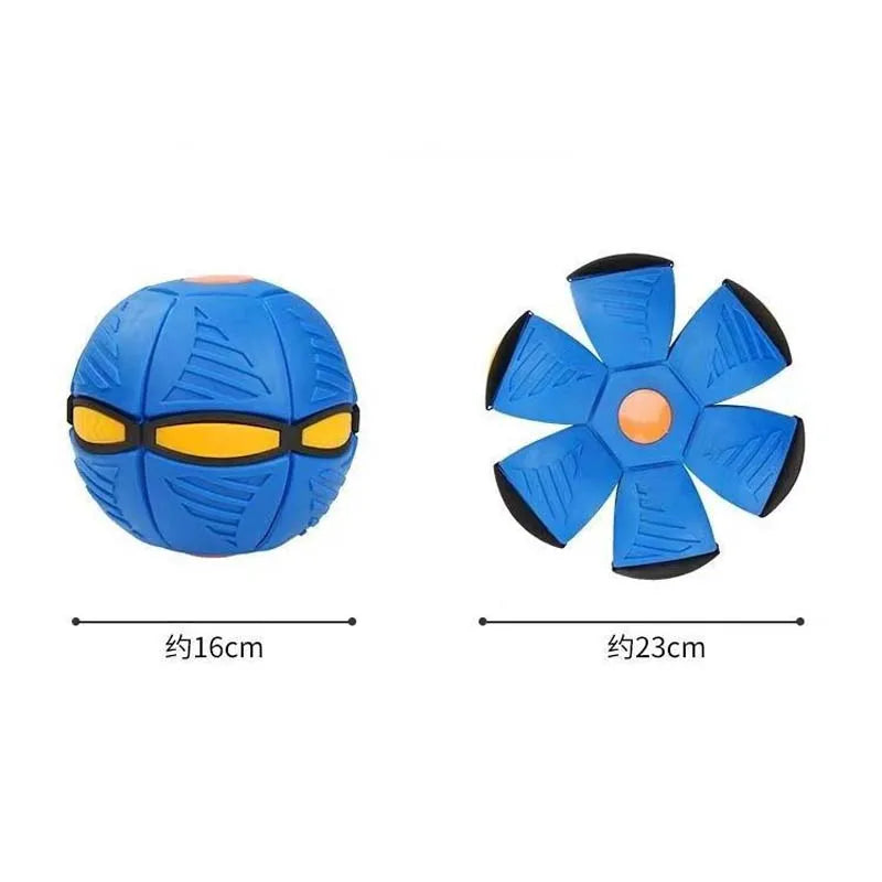 Blue and orange interactive flying UFO pet toy for dogs with dimensions 16cm and 23cm