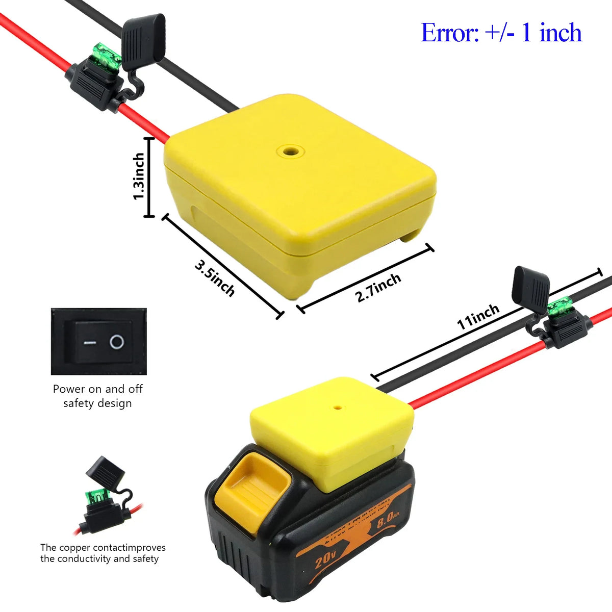 Battery Adapter with Switch and Fuse for Power Tool Batteries