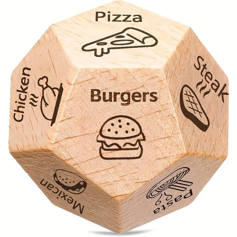 Wooden Date Night Dice Game with Food-Themed Icons