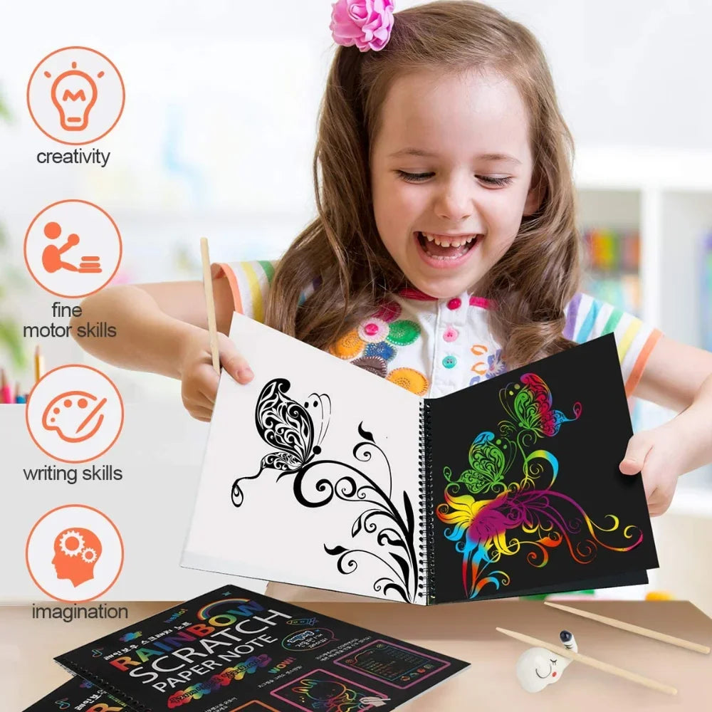 Rainbow Scratch Art Paper Set for Kids – DIY Graffiti & Drawing Activity Book