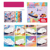 A collection of sticker puzzle kits featuring various dinosaur and animal designs, including vehicles and sea creatures.