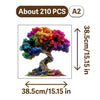 A jigsaw puzzle depicting a colorful tree with vibrant foliage and roots.