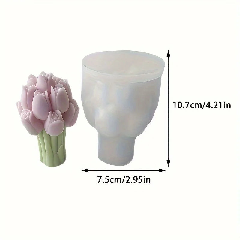 A silicone mold shaped like a pink tulip bouquet for crafting candles, plaster, or resin.