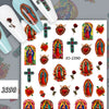 A collection of vintage angel and saint nail art stickers featuring cherubs, crosses, and religious figures.