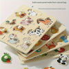 A wooden shape matching puzzle board made from natural logs featuring various animal shapes for early learning.