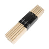 A bundle of twelve pairs of maple wood drumsticks with black labels for practice and performance