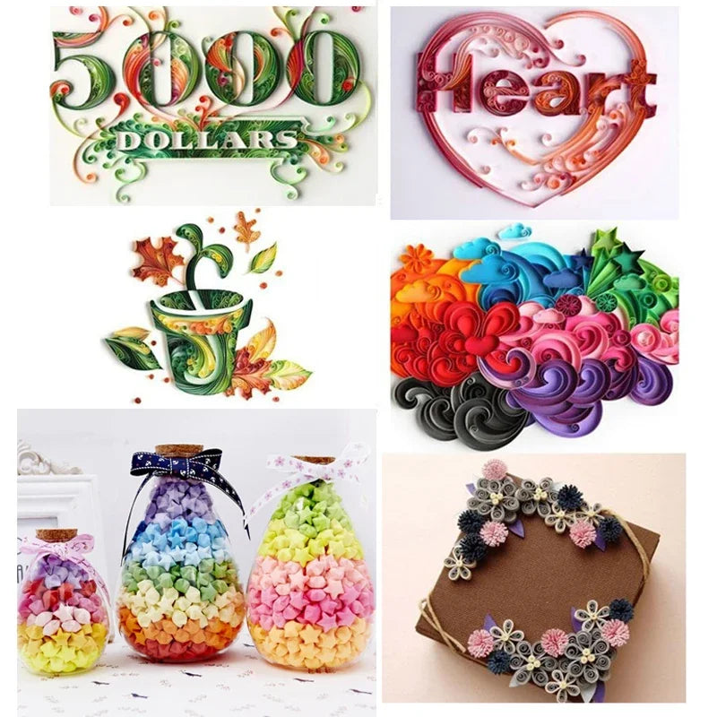 A collection of colorful origami star strips in various shades for DIY crafting and decoration.