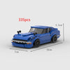 A blue classic supercar model built from 335 pieces of building blocks.