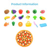 A set of pretend play cutting food toys including various fruits and vegetables and a shopping basket