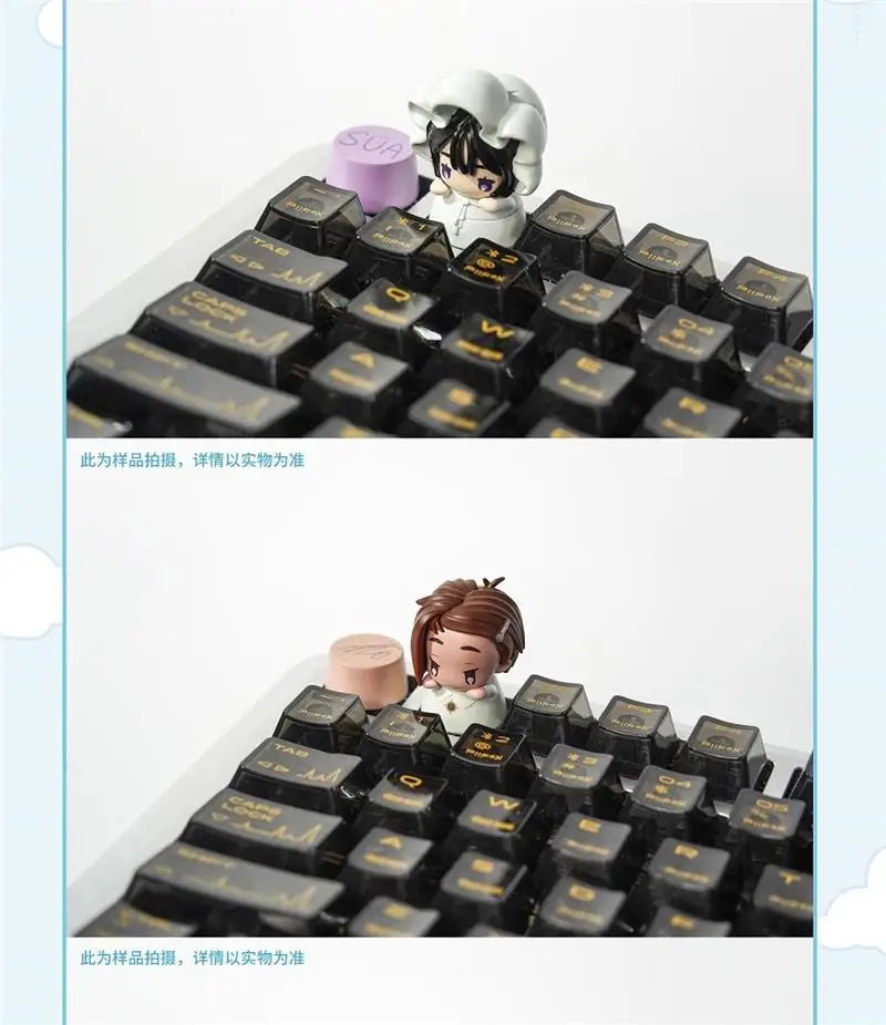 A blind box featuring a collectible keycap with a white and black theme, displayed on a pyramid-shaped base.