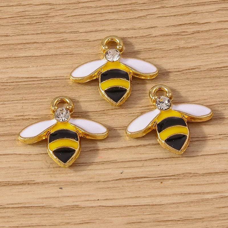 Gold Enamel Honeybee Charms for Jewelry Making (Set of 10)