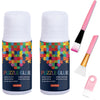 Two bottles of puzzle glue with pink applicators and sponges shown side by side