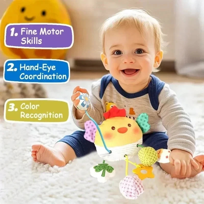 Montessori Baby Sensory Crab Toy with Clip, Rattle & Teether for 0-6 Months
