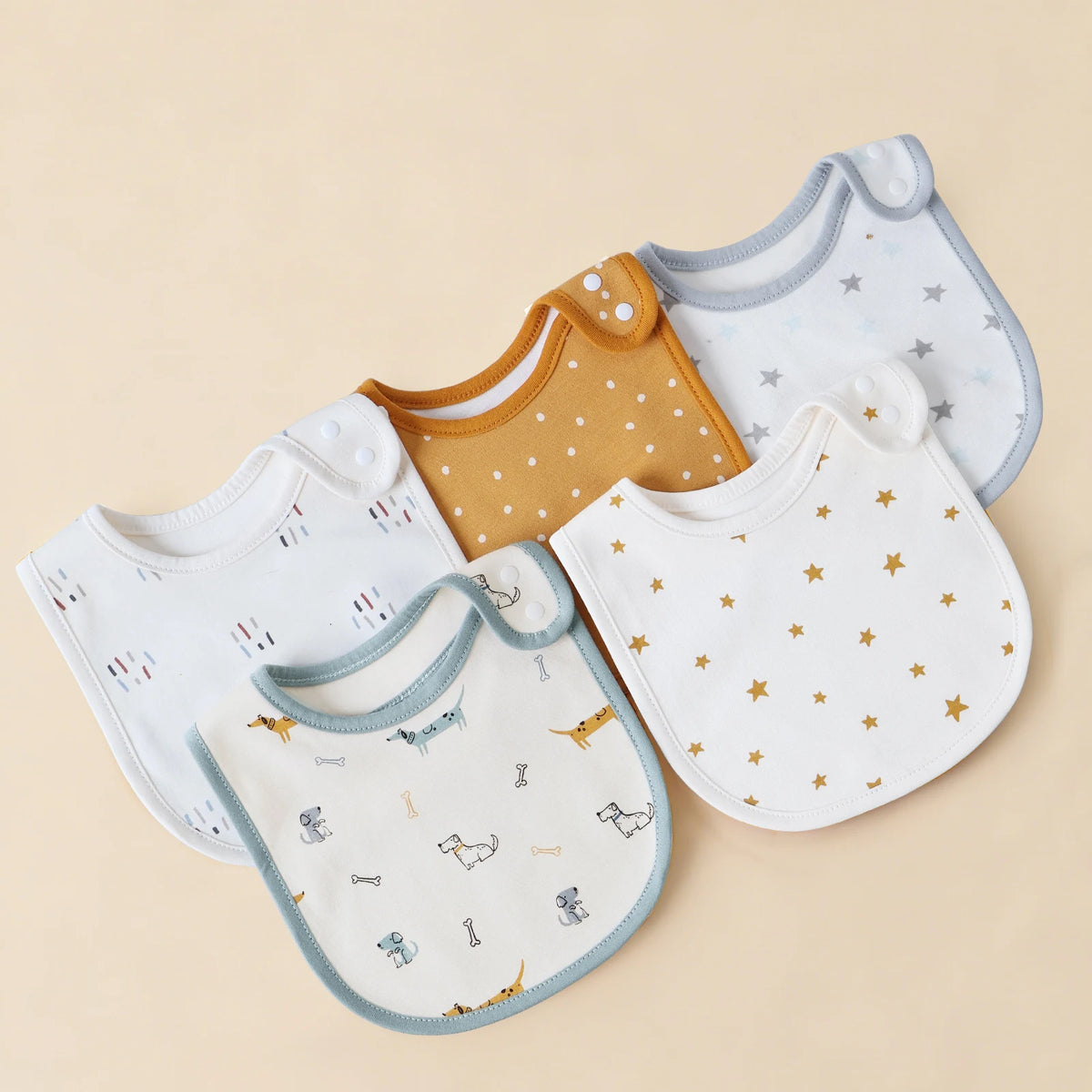 Soft Cotton Baby Bibs (5-Pack) with U-Shaped Catch-All Design