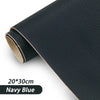 Roll of navy blue self-adhesive PU leather repair patches measuring 20x30cm