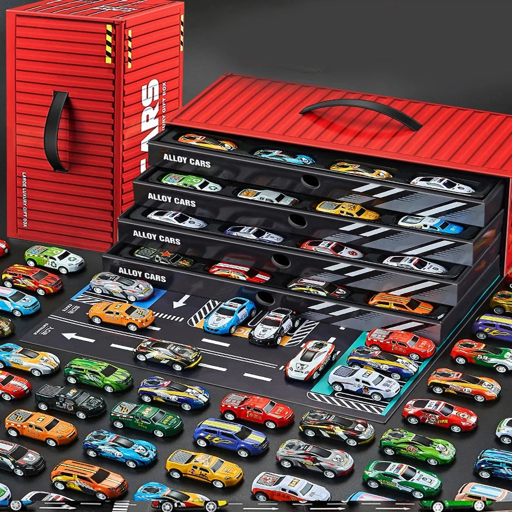 48-Piece Die-Cast Metal Car Collection with Storage Case