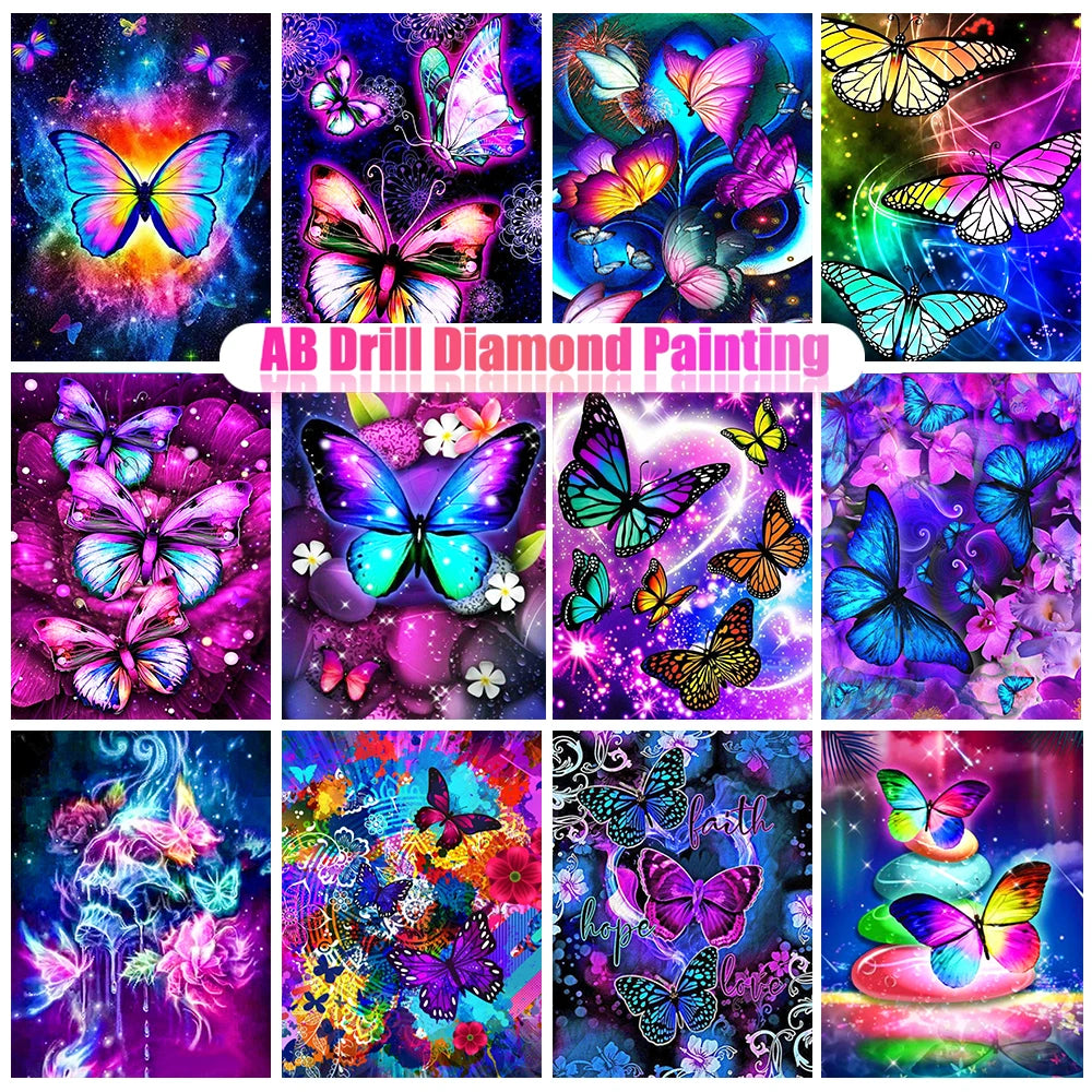 Butterfly & Flower 5D Diamond Painting Kit — Full Drill Round Mosaic Art Set