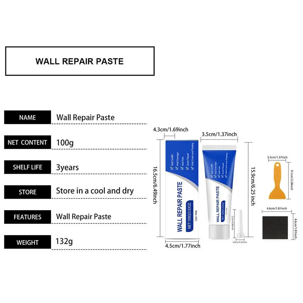 A package of Wall Repair Paste with a blue tube and black container for drywall repair.