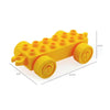 A yellow plastic building block set shaped like a city traffic vehicle with various truck and bus pieces.