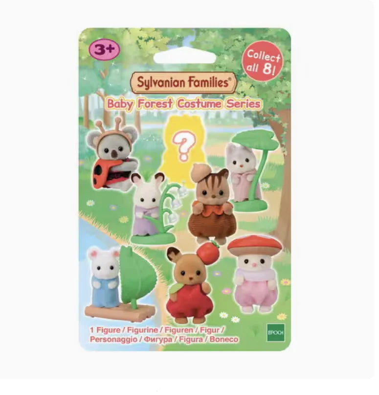 A package of Sylvanian Families Baby Forest Costume Series figures and accessories for children.