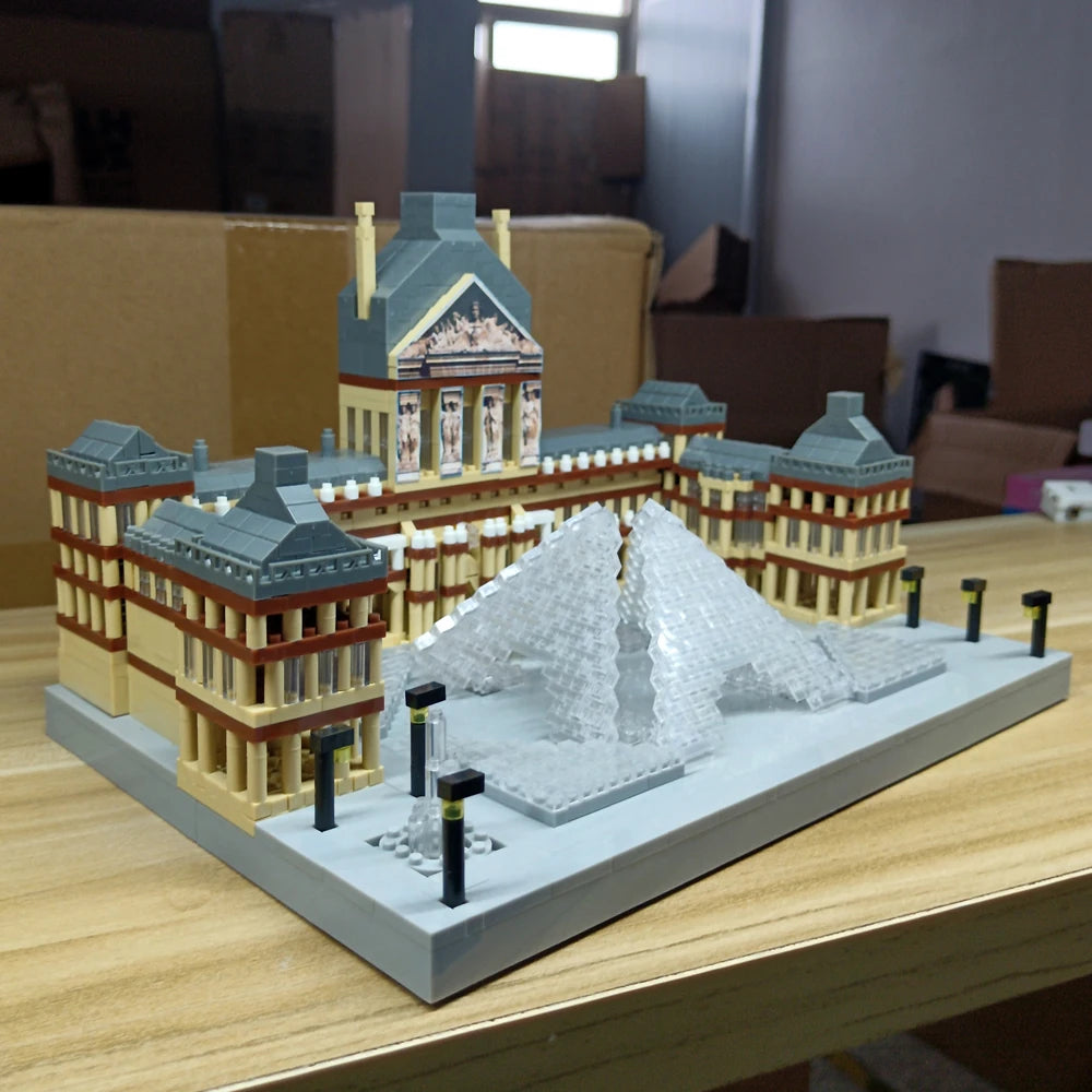 A detailed model of the Eiffel Tower built from LED-illuminated micro building blocks.