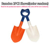 Two plastic shovels with blue handles are shown against a white background.