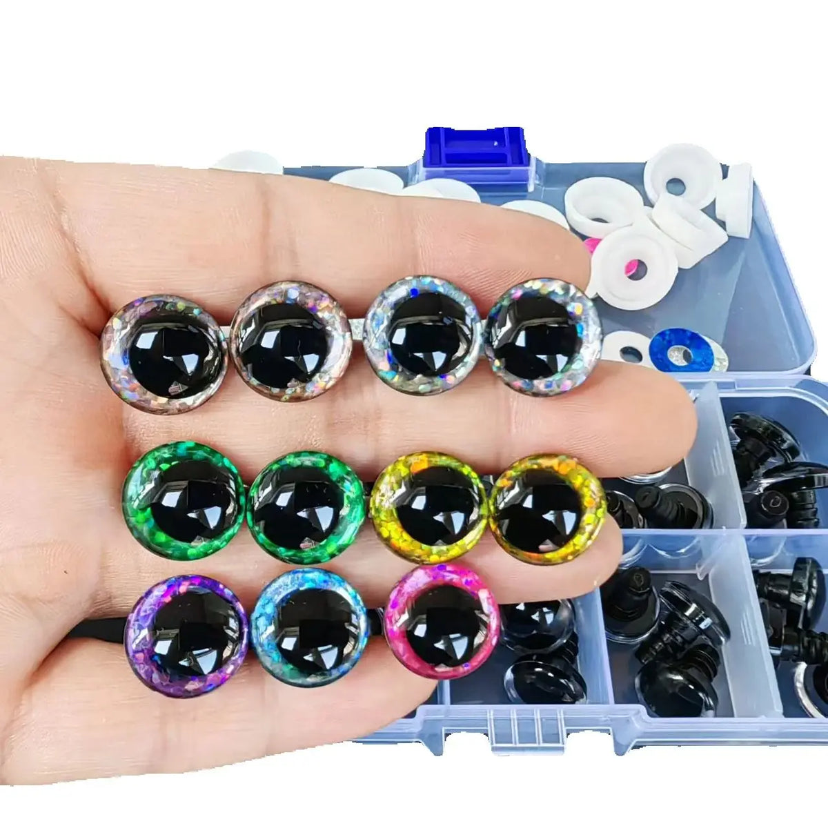 3D Glitter Safety Eyes for Crochet & Stuffed Animals (12-16mm, Set of 30)