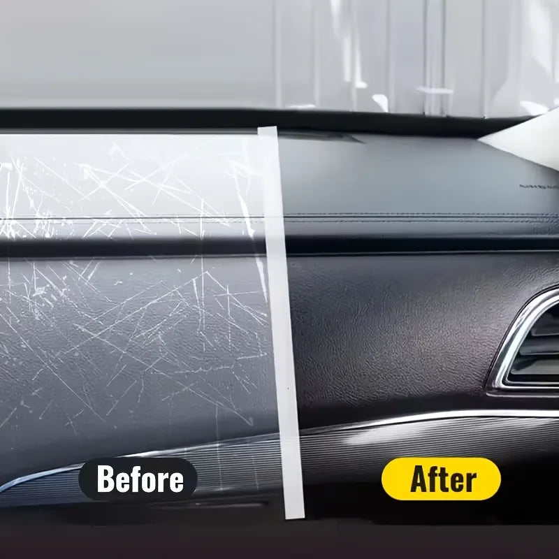 Before and after comparison of car paint scratch repair using a precision touch-up pen