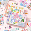 A collection of colorful kawaii cartoon stickers and writable notes for DIY scrapbooking