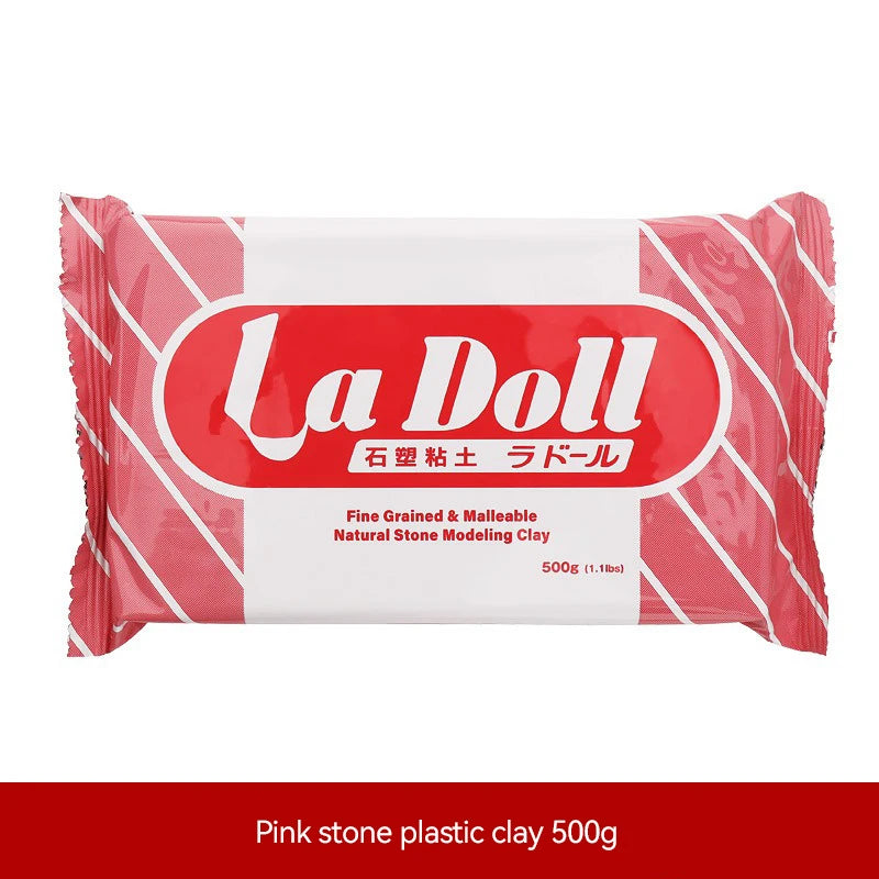 Pink stone plastic clay 500g packaging with the La Doll logo