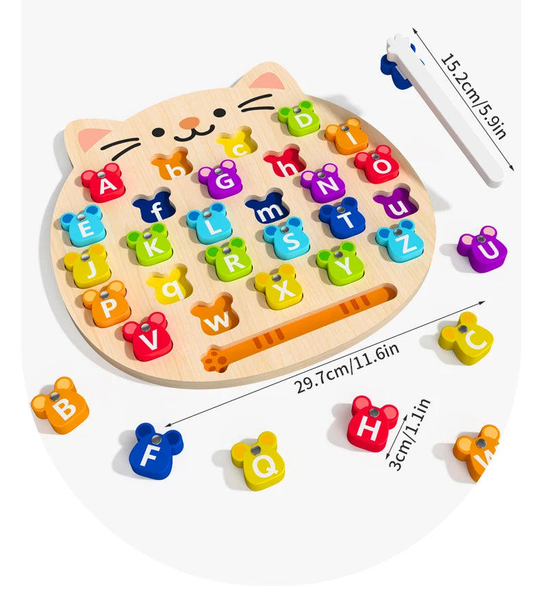 Wooden Cat & Mouse Letter Puzzle – Fun Alphabet Learning Toy for Kids