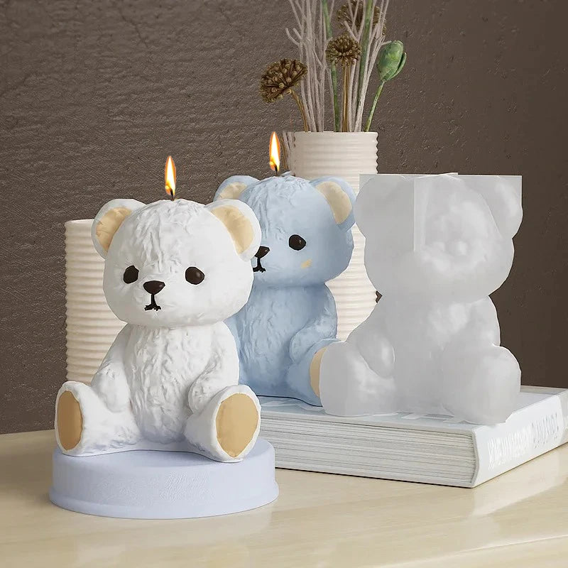 3D Smiling Teddy Bear Silicone Mold for Candle, Soap & Resin Crafts