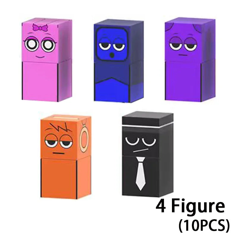 A set of four colorful magnetic building blocks figures in various colors and styles for children's play